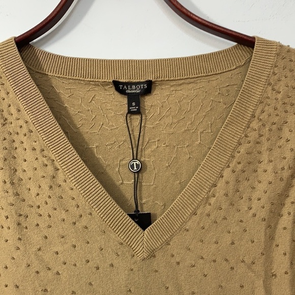 Talbots | NWT Tan Brown Silk Cotton Lightweight Beaded V-Neck Pullover Sweater S - Picture 13 of 17